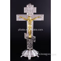 Altar Standing Silver 3 Bar Russian Orthodox Jerusalem Cross Crucifix Gold Jesus